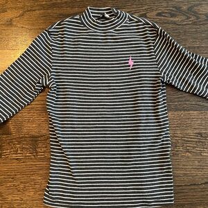 Kids Long Sleeve Stripe Mock Neck Tee with Pink Bolt